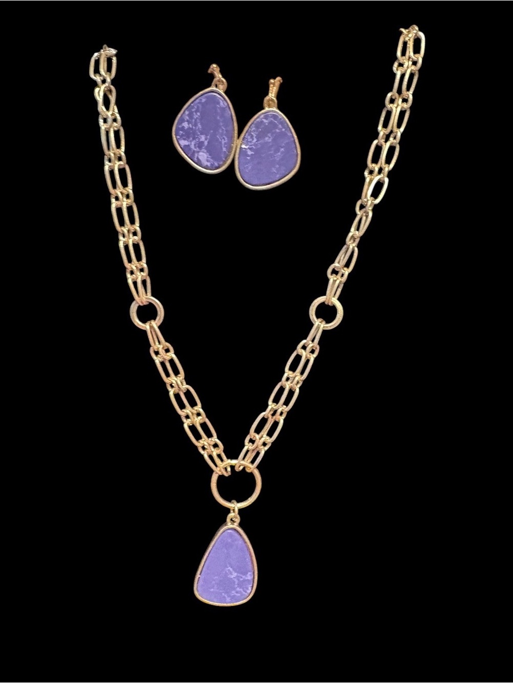Plunder Gold-Tone Necklace & Earrings Set with Lavender Stones - Picture 3 of 4